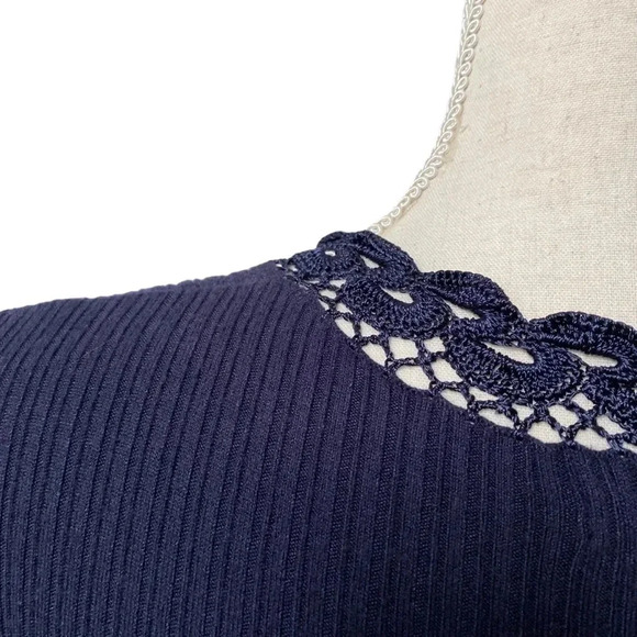 Jonathan Simkhai Crochet Knit Deep V-Neck Fit & Flare Dress Navy XS - Picture 10 of 16